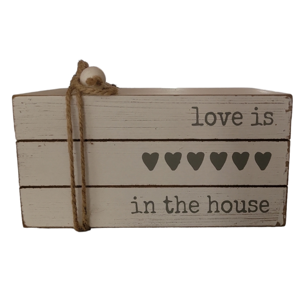 Love Is In The House Quill To Paper By Sixtrees Rustic Wooden Block Home Decor